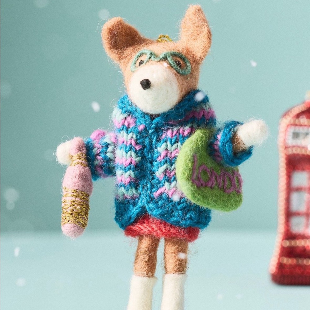 Anthropologie Felt London Animal Ornament in Blue, Pink & Cream
